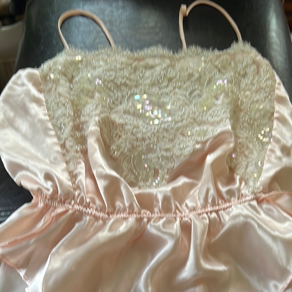 Vintage Pink Lace Chemise with Satin Finish